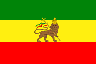 Old Ethiopian flag and Rastafari symbol.