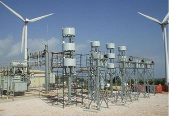 Windmills and capacitors at Wigton Windfarm, Manchester, Jamaica